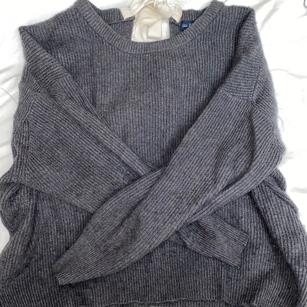 Zara Knit Grey Sweater with Bow on Back